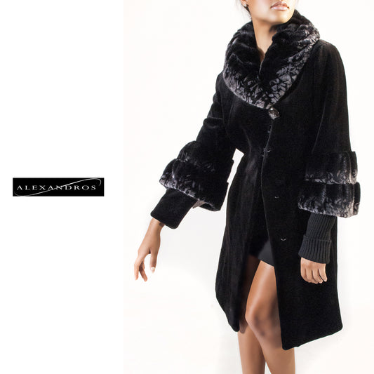 Long Sheared Mink Coat with Full Collar and Cuffs - alexandros-furs