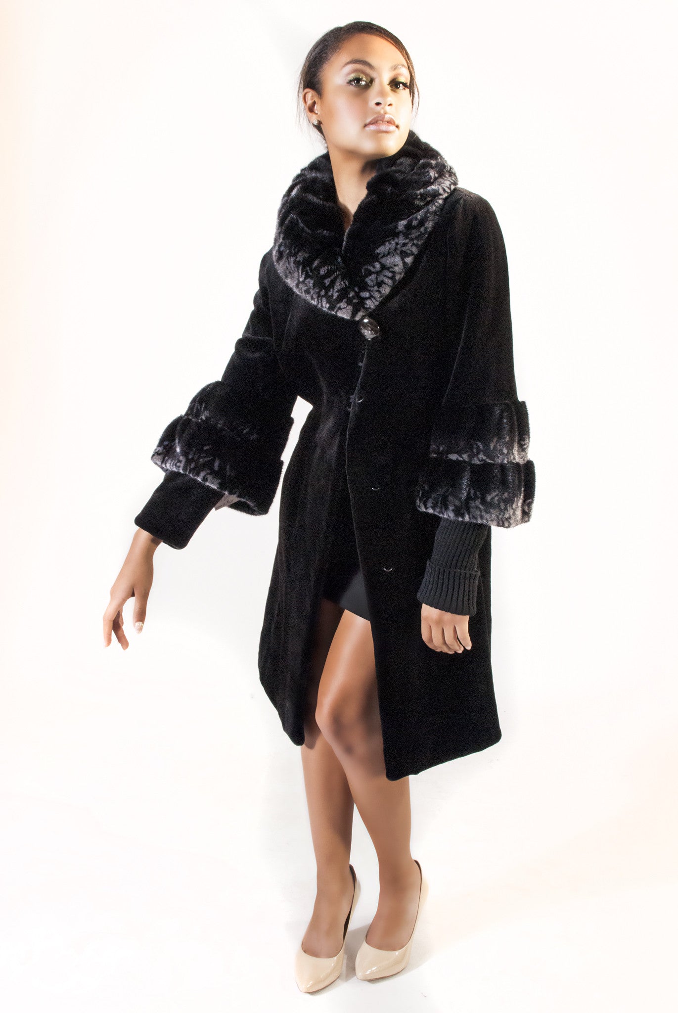 Long Sheared Mink Coat with Full Collar and Cuffs - alexandros-furs
