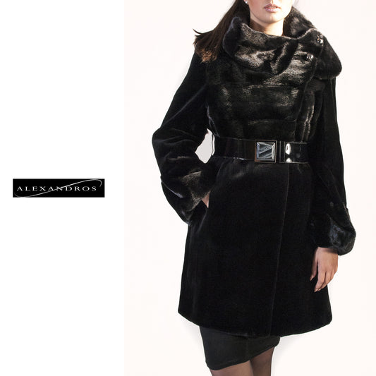 Sheared Mink Horizontal Fur - Belted - Full Collar - alexandros-furs