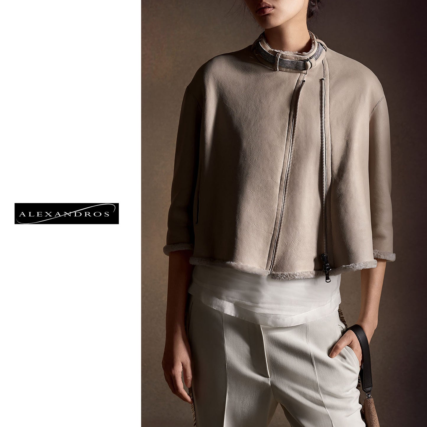 Shearling Capelet With Leatherize Finish - alexandros-furs