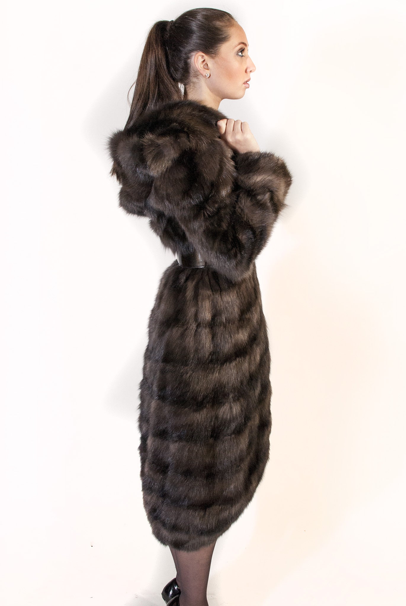 WEB SPECIAL - Horizontal Russian Sable Hi-Lo Coat with Hood - alexandros-furs