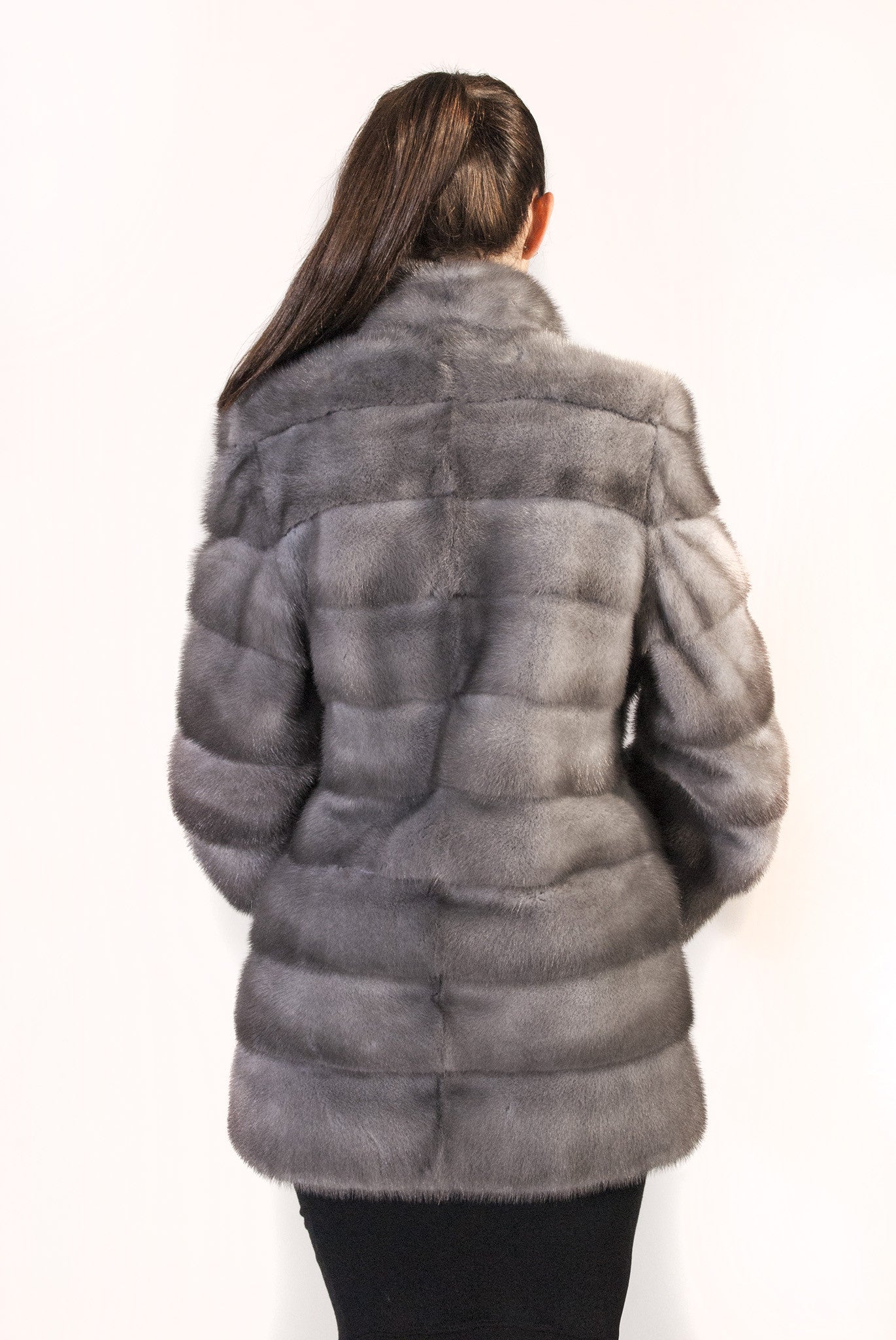 Medium Gray Horizontal Button Down Mink Jacket - alexandros-furs