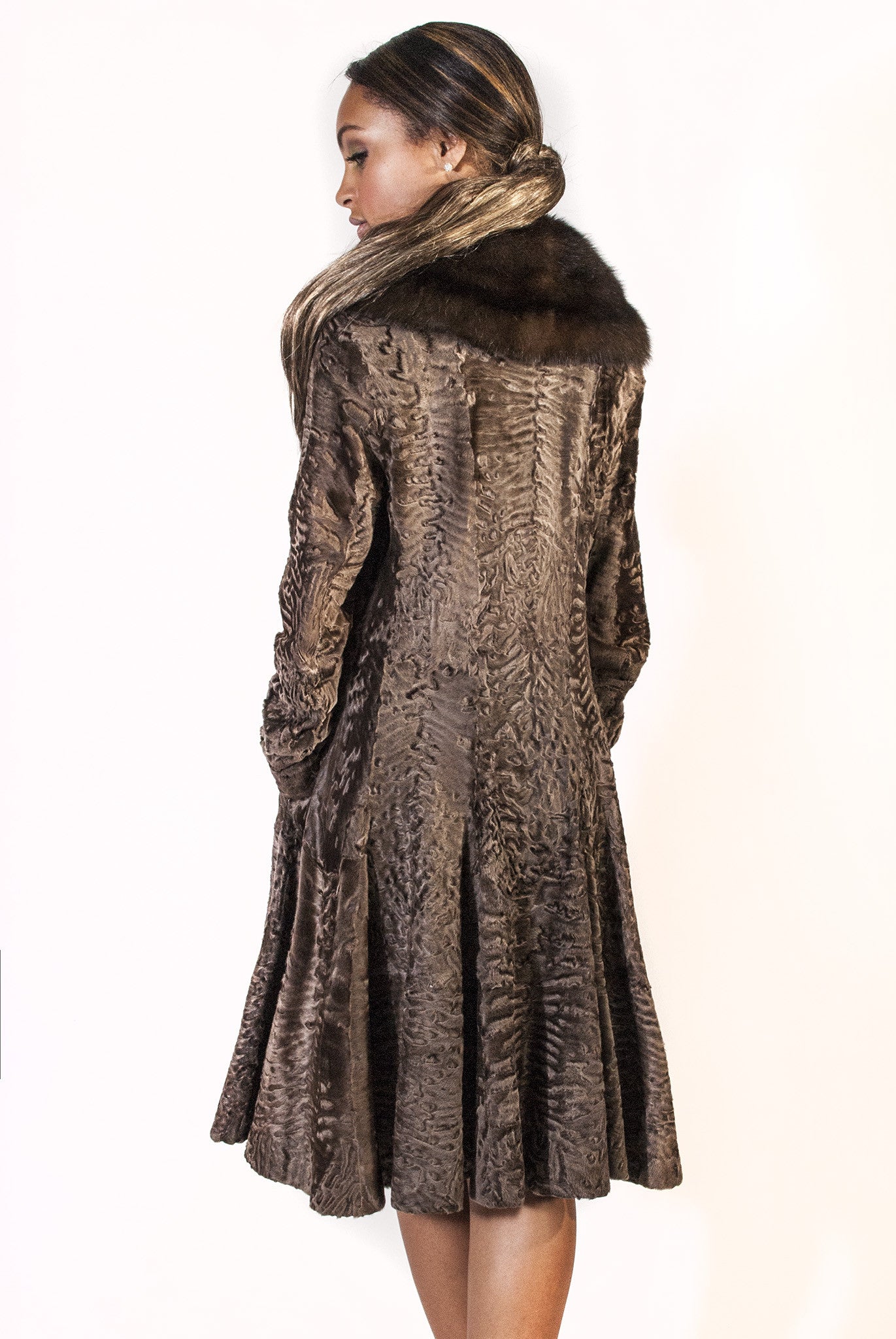 Medium Brown Swakara Jacket with Sable Collar - alexandros-furs