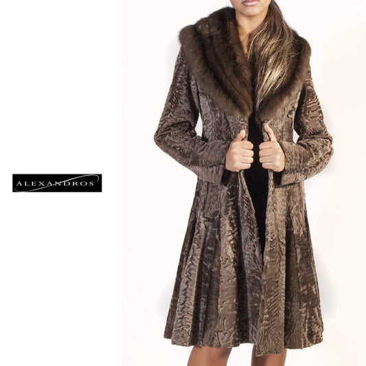 Medium Brown Swakara Jacket with Sable Collar - alexandros-furs