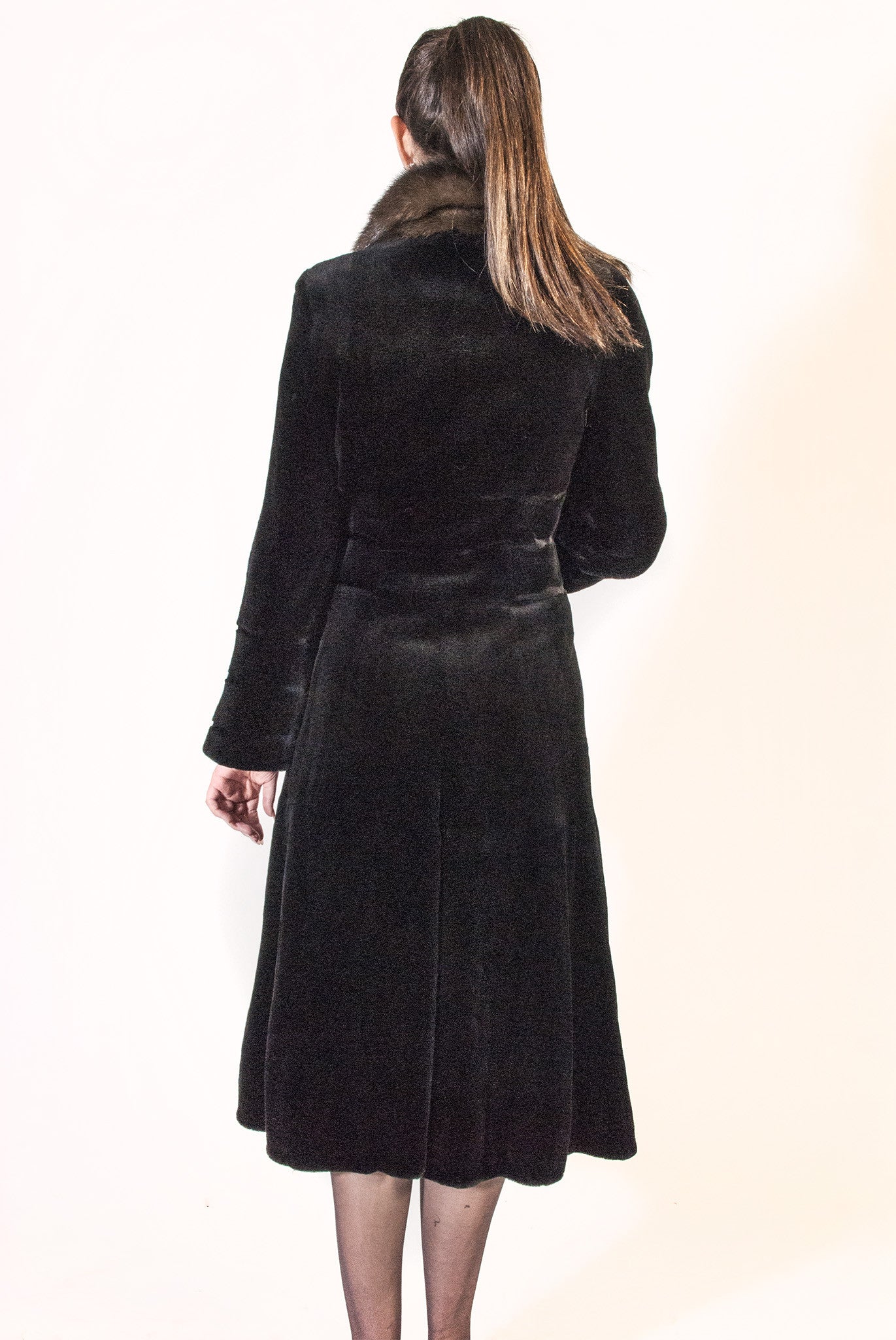 Calf Grazing Fitted Sheared Mink Coat with Sable Collar - alexandros-furs