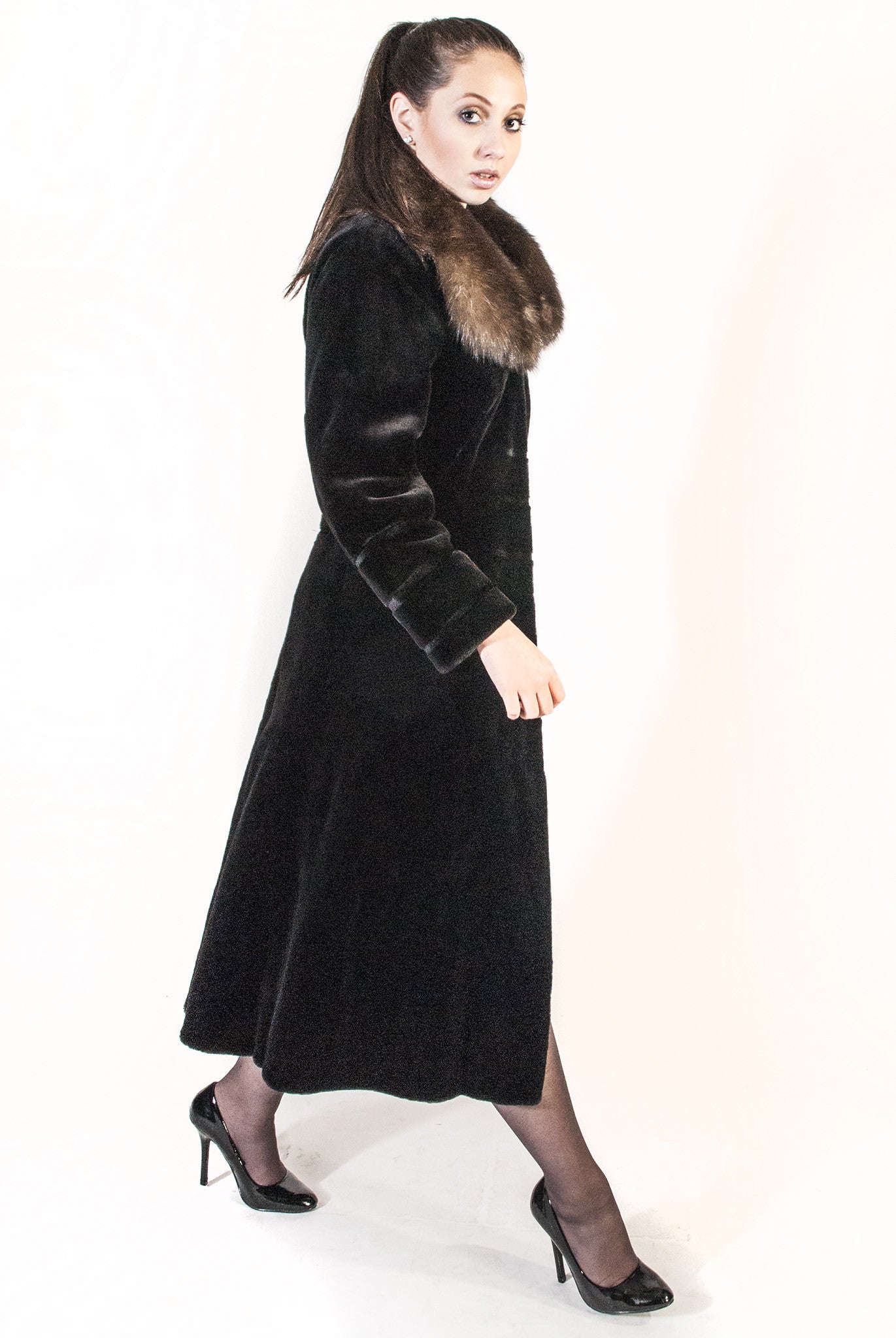 Calf Grazing Fitted Sheared Mink Coat with Sable Collar - alexandros-furs