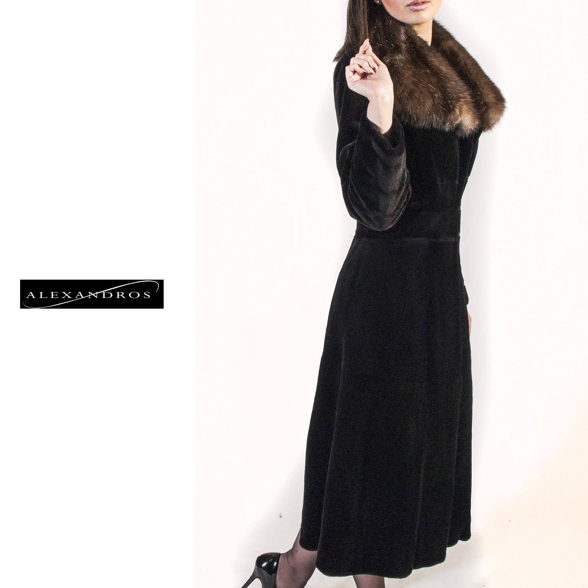Carolina Herrera ,Calf Grazing Fitted Sheared Mink Coat with Sable