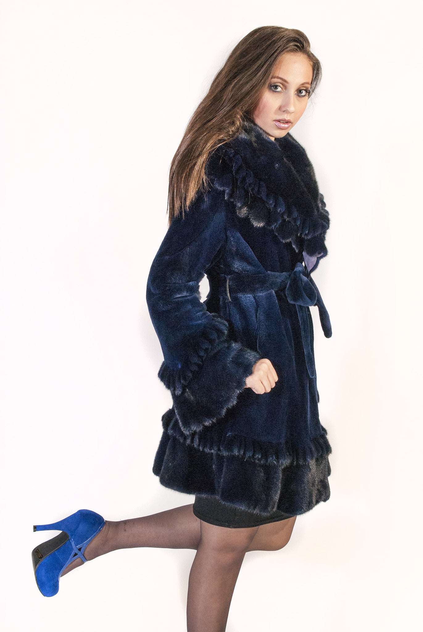 Royal Beauty - Ruffled Collar, Hem and Cuff Sheared Mink Coat - alexandros-furs
