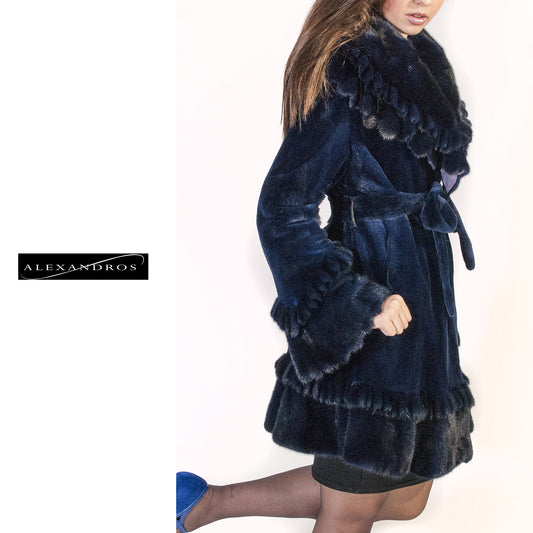 Royal Beauty - Ruffled Collar, Hem and Cuff Sheared Mink Coat - alexandros-furs