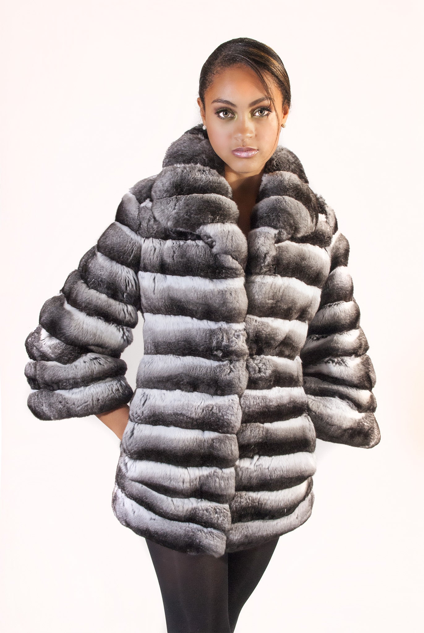 Chinchilla Jacket With 3/4 Sleeve - alexandros-furs