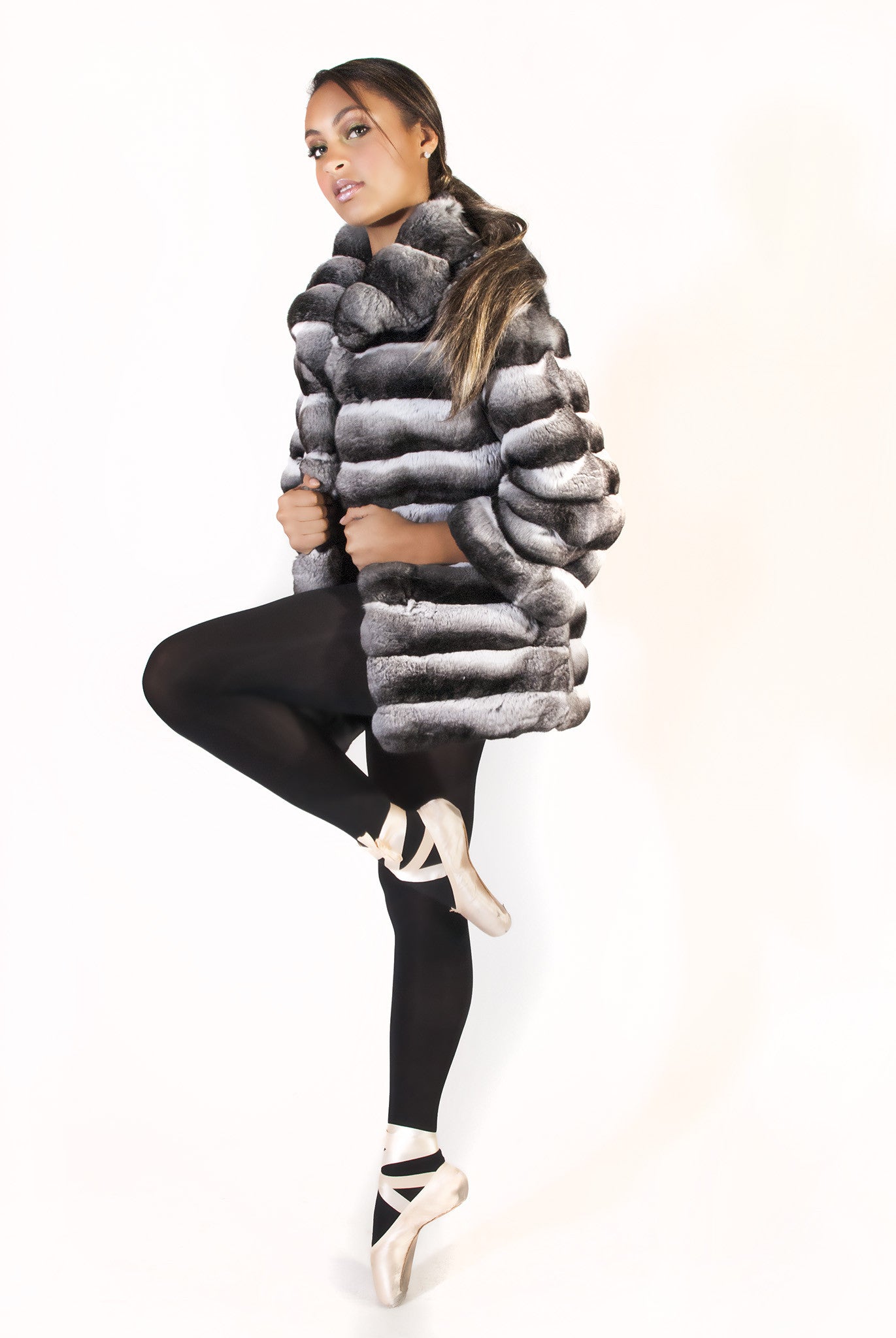 Chinchilla Jacket With 3/4 Sleeve - alexandros-furs