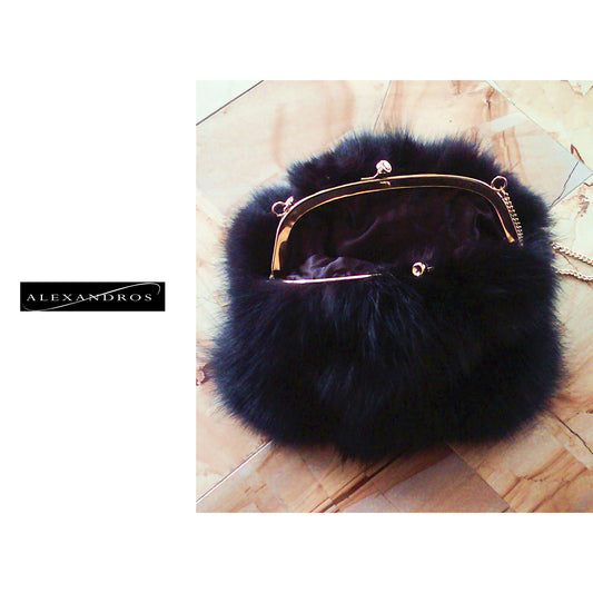 Fox Bag with Gold Frame and Chain Strap - alexandros-furs