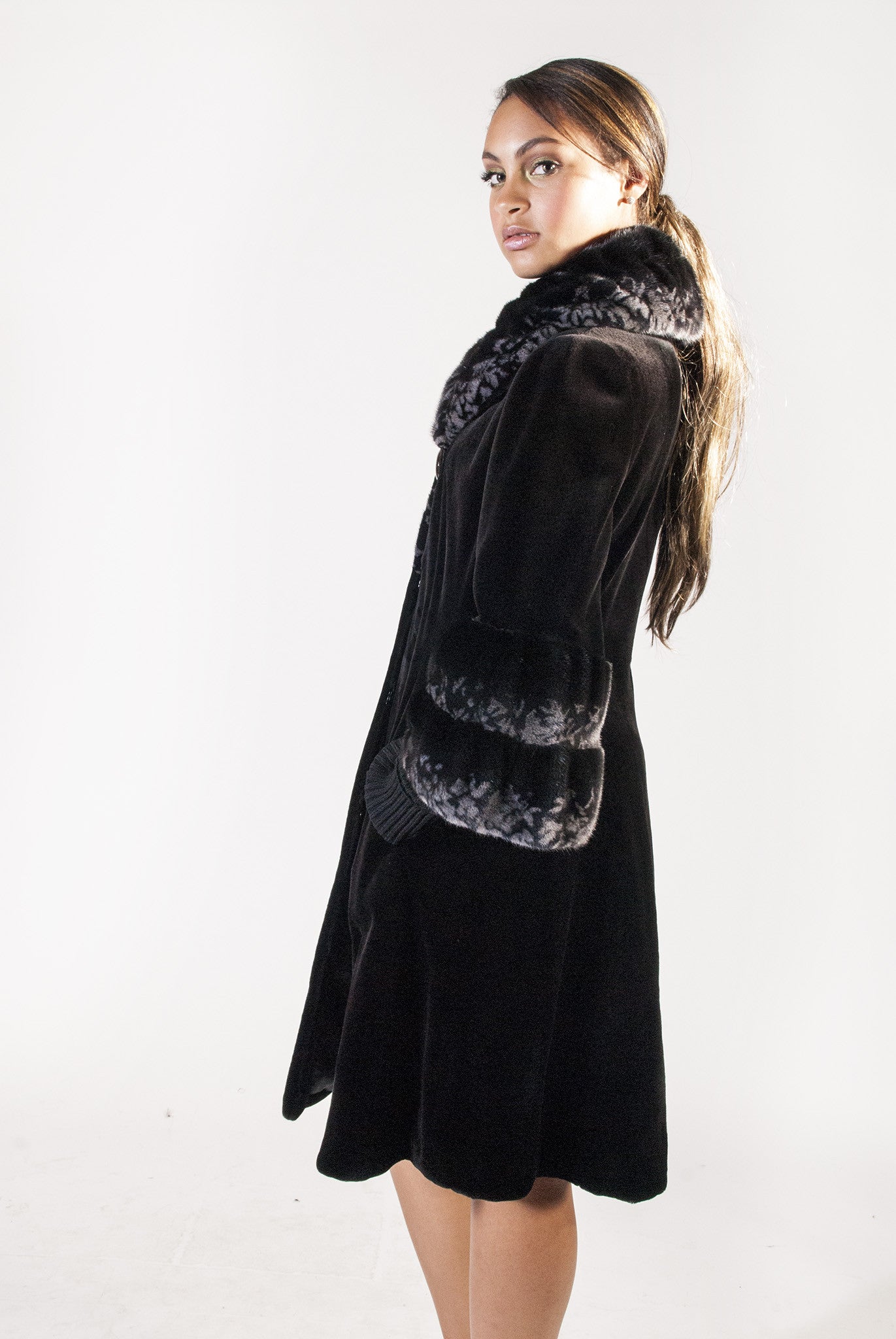 Long Sheared Mink Coat with Full Collar and Cuffs - alexandros-furs