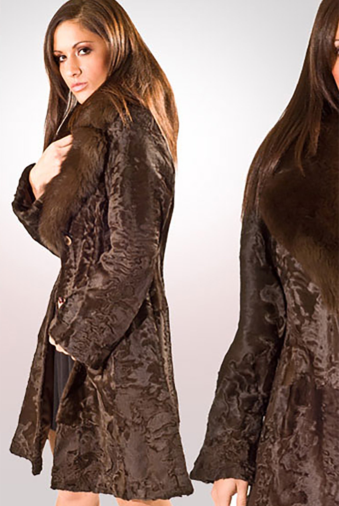 Natural Brown Swakara With Sable Notch Collar - alexandros-furs