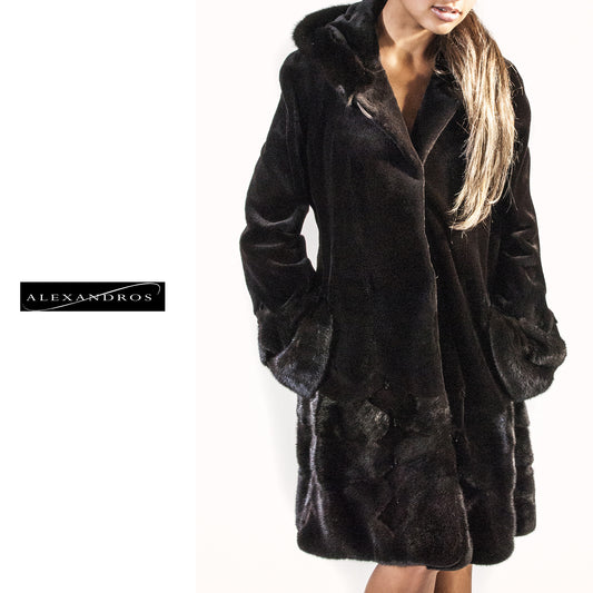 Hooded Sheared Mink Jacket with Swarovski Crystal Beading - alexandros-furs