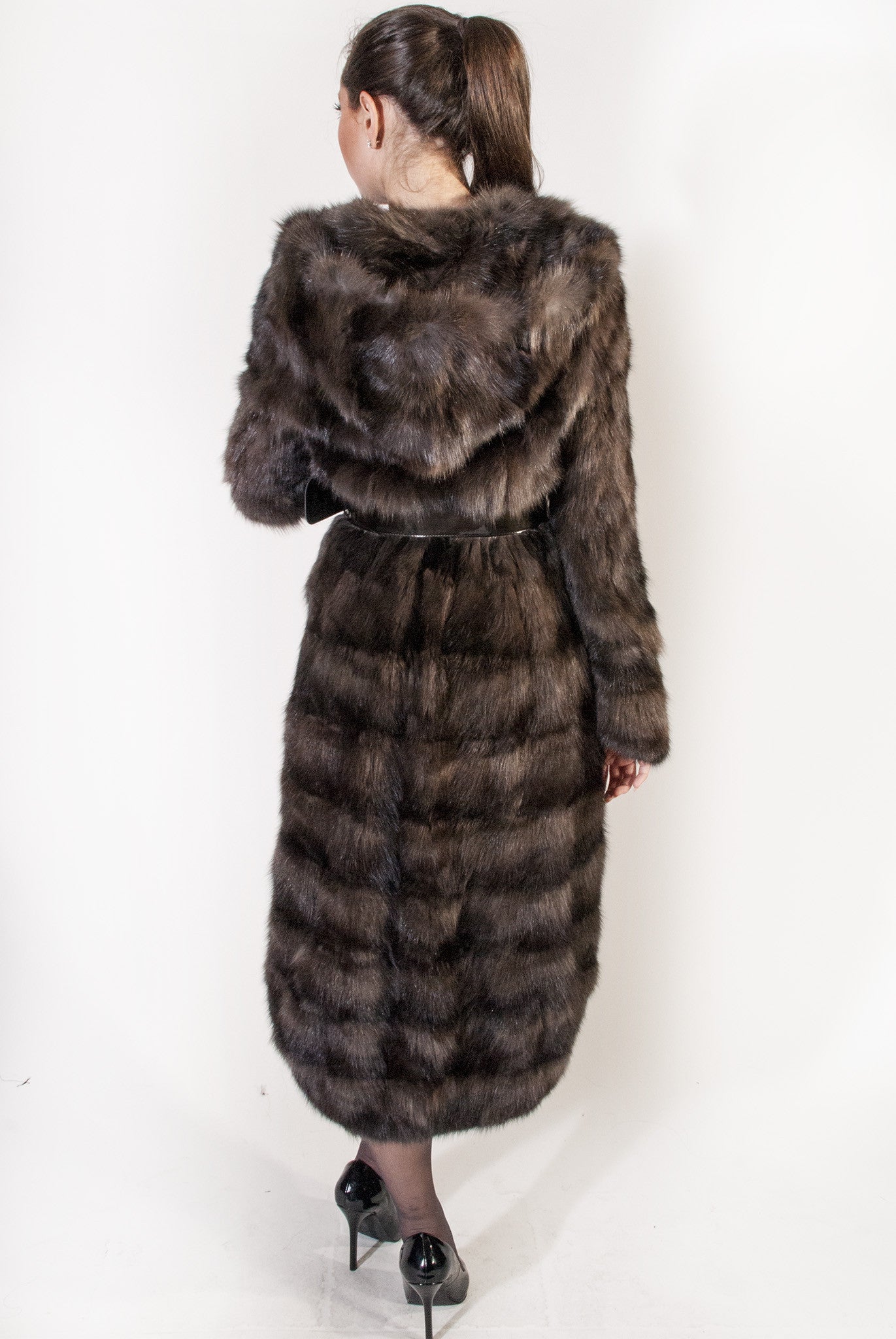 WEB SPECIAL - Horizontal Russian Sable Hi-Lo Coat with Hood - alexandros-furs
