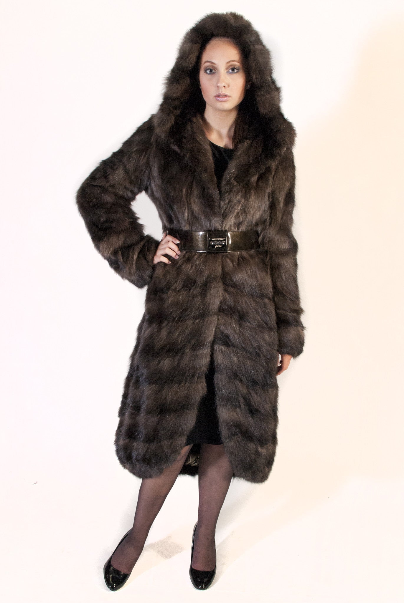 WEB SPECIAL - Horizontal Russian Sable Hi-Lo Coat with Hood - alexandros-furs