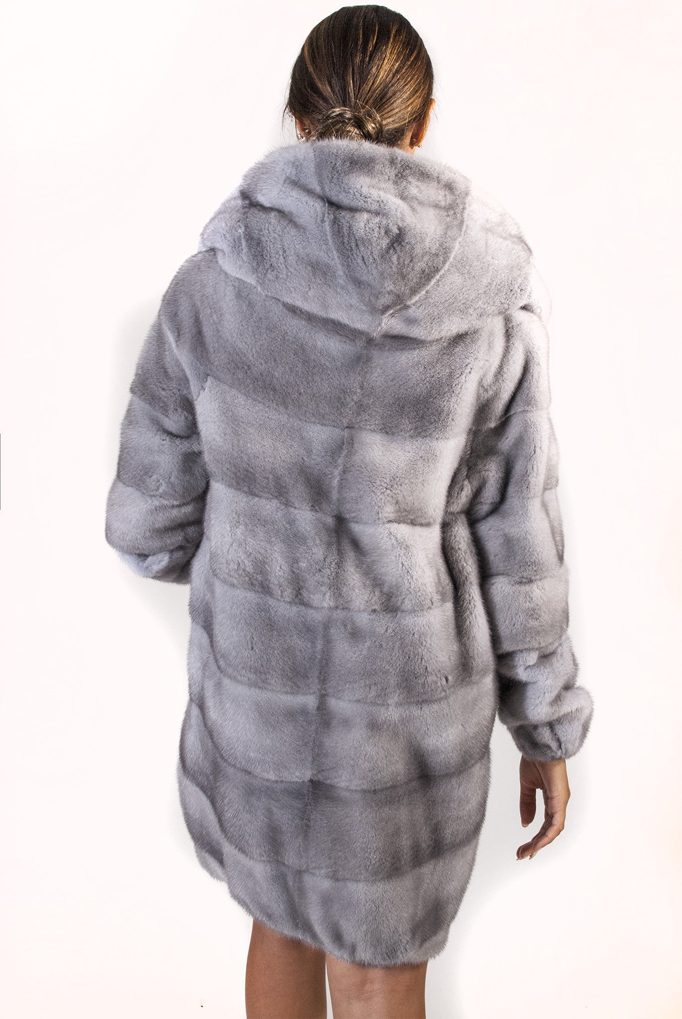 Gray Horizontal Sheared Mink Jacket with Removable Sleeve - alexandros-furs