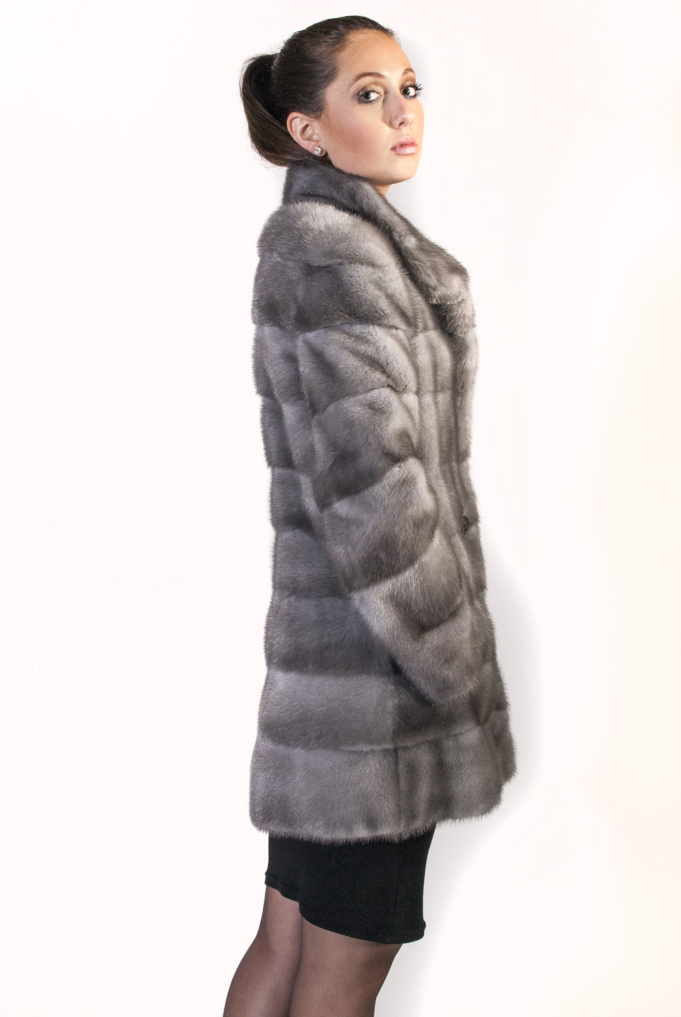 Medium Gray Horizontal Button Down Mink Jacket - alexandros-furs