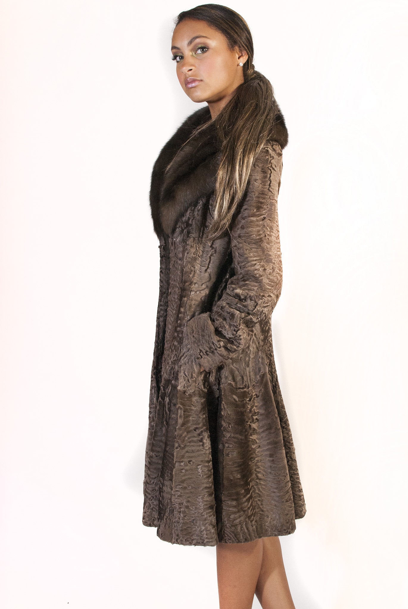 Medium Brown Swakara Jacket with Sable Collar - alexandros-furs