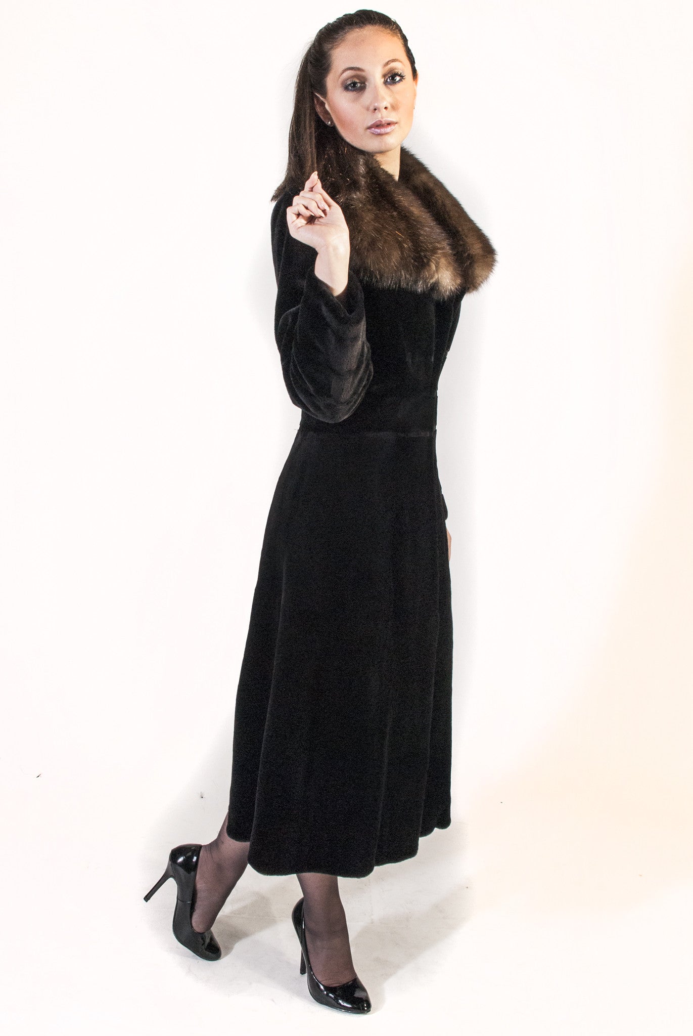 Calf Grazing Fitted Sheared Mink Coat with Sable Collar - alexandros-furs