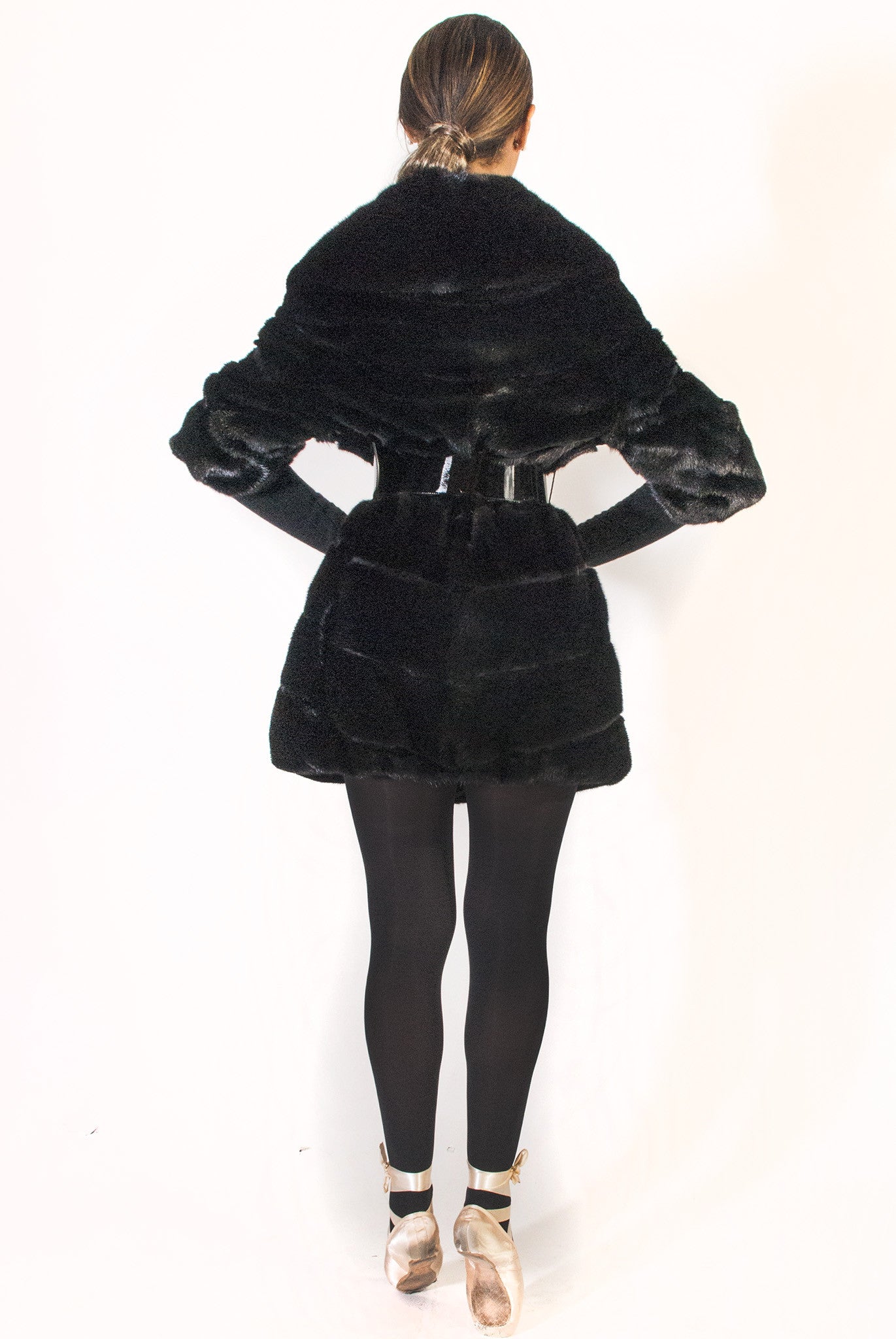 Black Sheared Mink Shawl Collar Coat with Belt - alexandros-furs