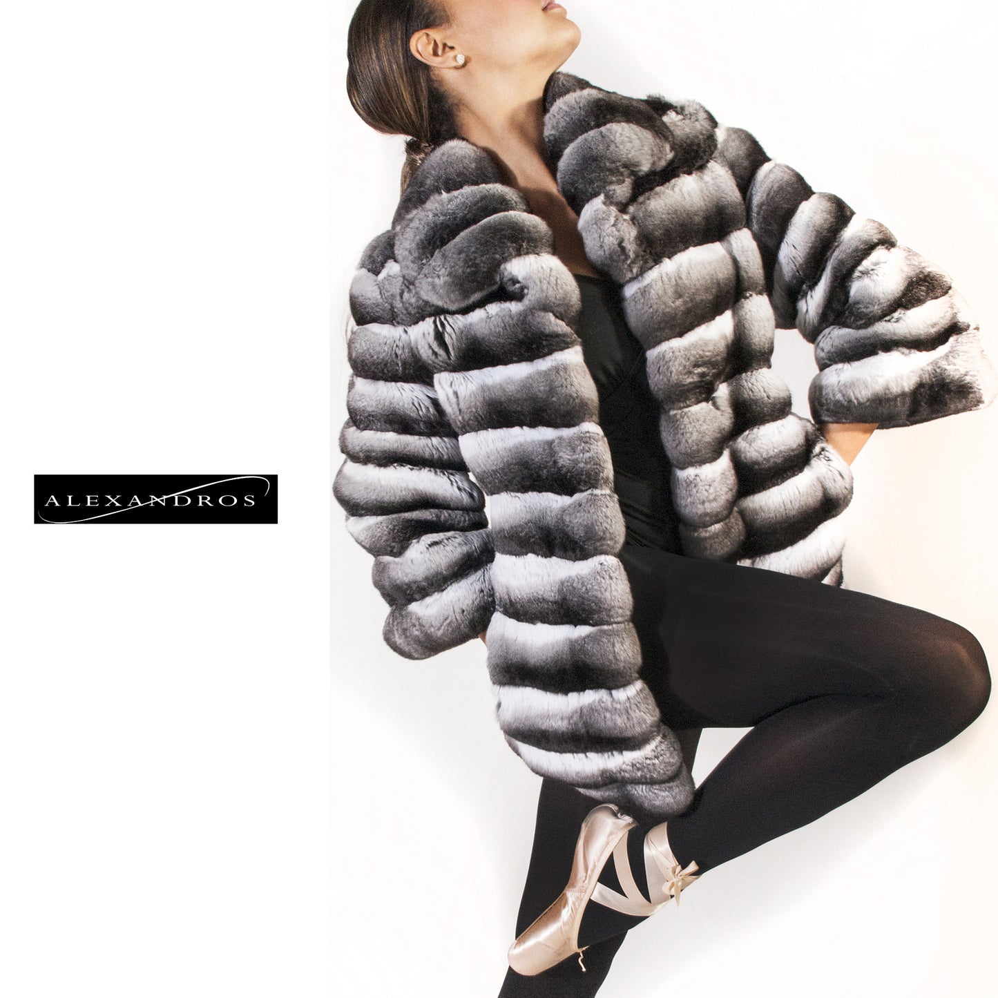 Chinchilla Jacket With 3/4 Sleeve - alexandros-furs