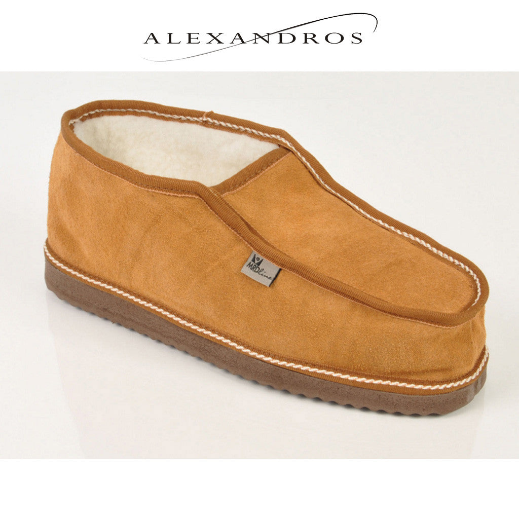 Handmade Ankle Boot Slippers for Men Soft Suede Leather and Merino Wool - alexandros-furs