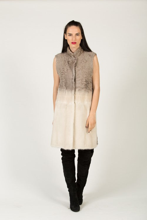 Long vest swakara cashmere and mink - alexandros-furs