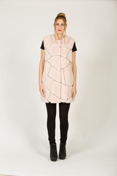Mink vest with leather trimming - alexandros-furs